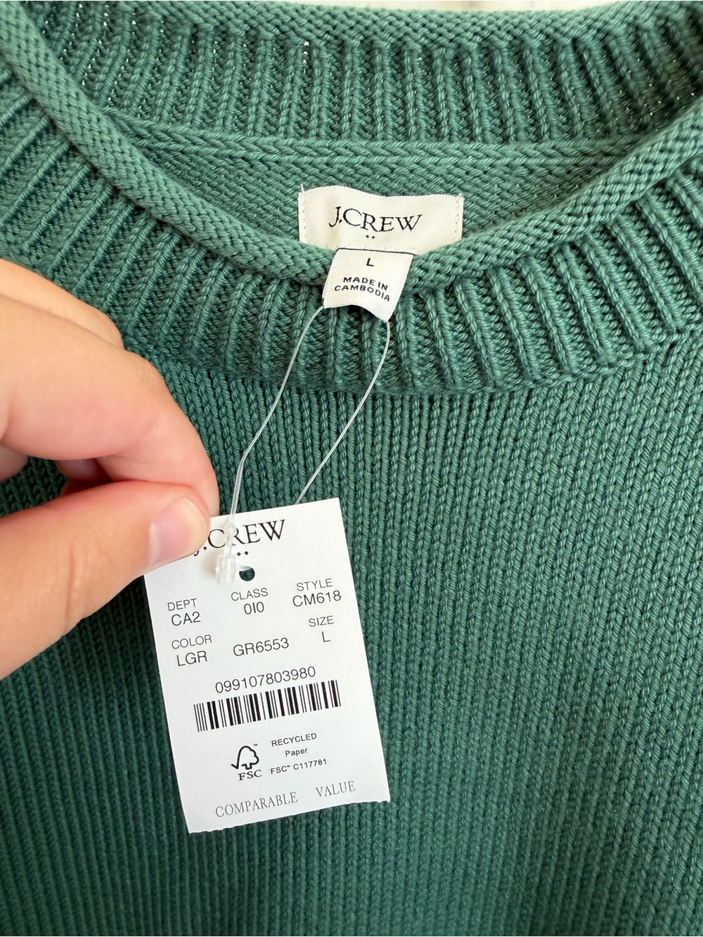 NWT J.Crew Forest Green Ribbed Crewneck Rollneck Sweater Women’s Large - Picture 2 of 5